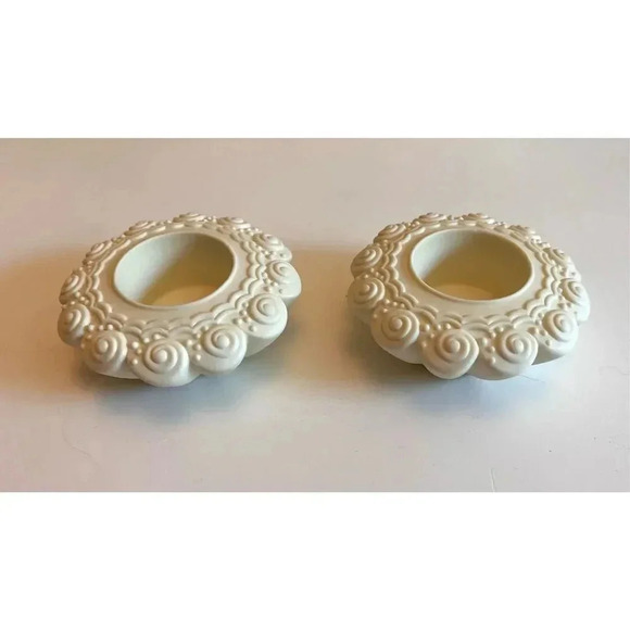 PartyLite Sea Drifters Bisque White Tealight Holders - Set of 2 - Picture 1 of 9